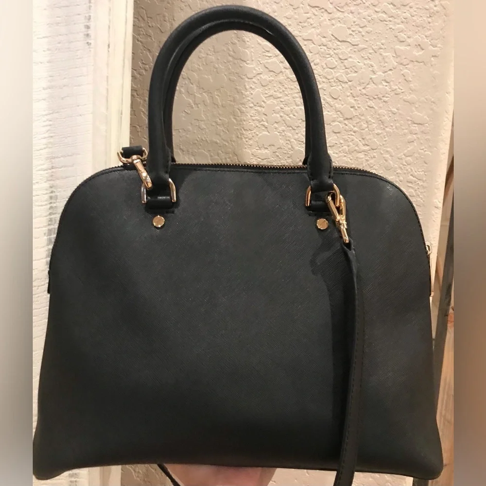 MICHAEL KORS Cindy Large Leather Dome Satchel Black Handbag/Crossbody W/Gold - Picture 6 of 17